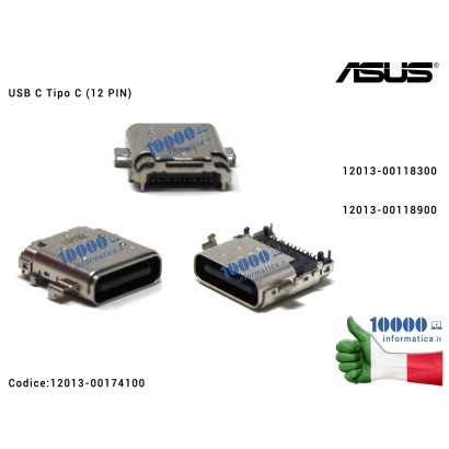 12013-00174100 Connettore di Alimentazione USB C Tipo C (12 PIN) ASUS FX570 G531 G731 GL504 N580 N580G N580V UX392 UX461 UX50...