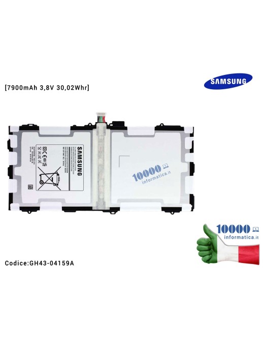 GH43-04159A Batteria EB-BT800FBE SAMSUNG Galaxy Tab S LTE SM-T805 SM-T800 [7900mAh 3,8V 30,02Whr] GH43-04159C