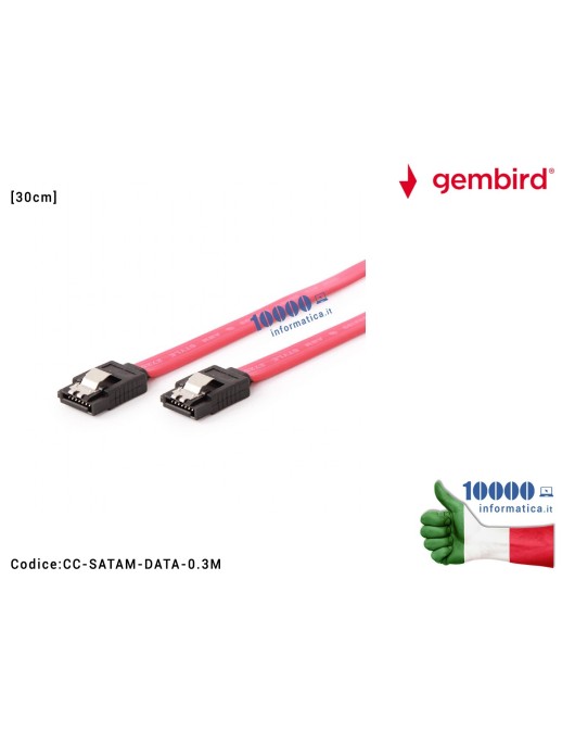 CC-SATAM-DATA-0.3M Cavo SATA 6 Gb/s con clip metallo (Rosso) 0,3m GEMBIRD CC-SATAM-DATA-0.3M