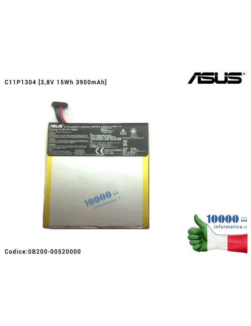 0B200-00520000 Batteria C11P1304 ASUS MeMO Pad 8 HD ME180 (K00L) 7 HD ME173X (K00B) VivoTab M80TA [3,8V 15Wh 3900mAh]