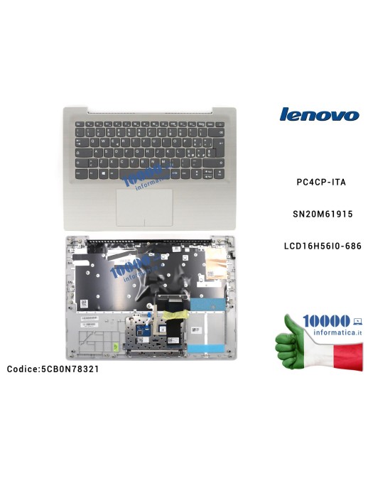 5CB0N78321 Tastiera Italiana Completa di Top Case Superiore LENOVO [Mineral Grey] IdeaPad 320S-14IKB (80X4) 5CB0N78321 PC4CP-...