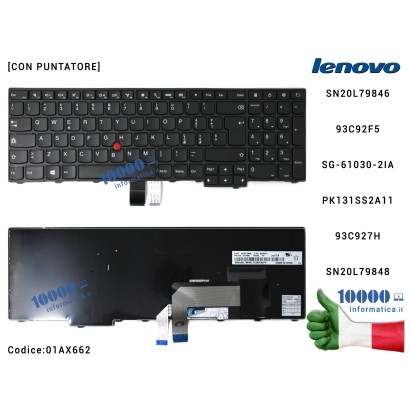 01AX662 Tastiera Italiana OEM LENOVO ThinkPad E531 E540 E545 L540 P50s T540 T540p T550 T560 W540 W541 W550s 04Y2365 MP-12P56I...
