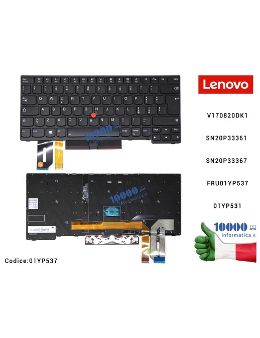 01YP537 Tastiera Italiana Retroilluminata LENOVO ThinkPad T490S T480S L480 L490 (20Q5,20Q6) E480 E490 [CON PUNTATORE] V170820...