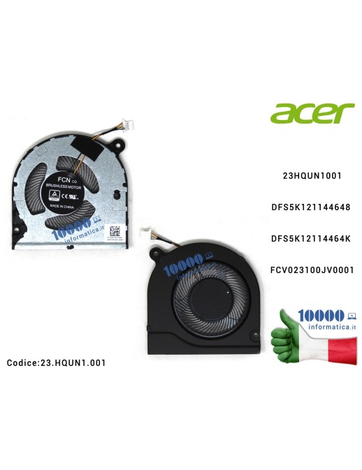 23.HQUN1.001 Ventola Fan CPU ACER Spin SP513-54N SP513-55N SP513-52N SP513-55 N19W3 N19Q7 TPM215-52 N19Q8 DFS5K121144648 DFS5...