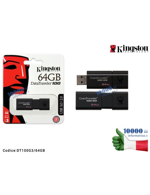 DT100G3/64GB Chiavetta USB Pen Drive KINGSTON Data Traveler 100 G3 USB 3.0 [64 GB]