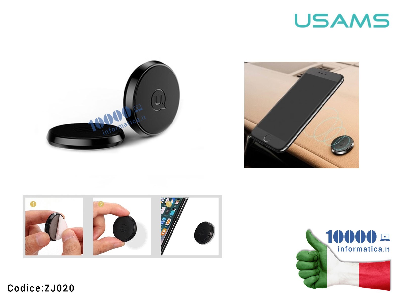 ZJ020 Supporto Adesivo Magnetico Auto Universale per Smartphone USAMS ZJ020 Ultra Slim Magnetic Universal Car Holder ZJ020 Supporto Adesivo Magnetico Auto Universale per Smartphone USAMS ZJ020 Ultra Slim Magnetic Universal Car Holder