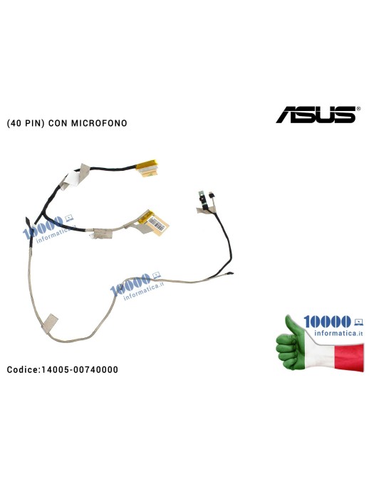14005-00740000 Cavo Flat LCD ASUS S300 S300CA S300KI S300K S400 S400CA S400C (40 PIN) 1422-01CY000 DD0XJ7LC000 [CON MICROFONO...