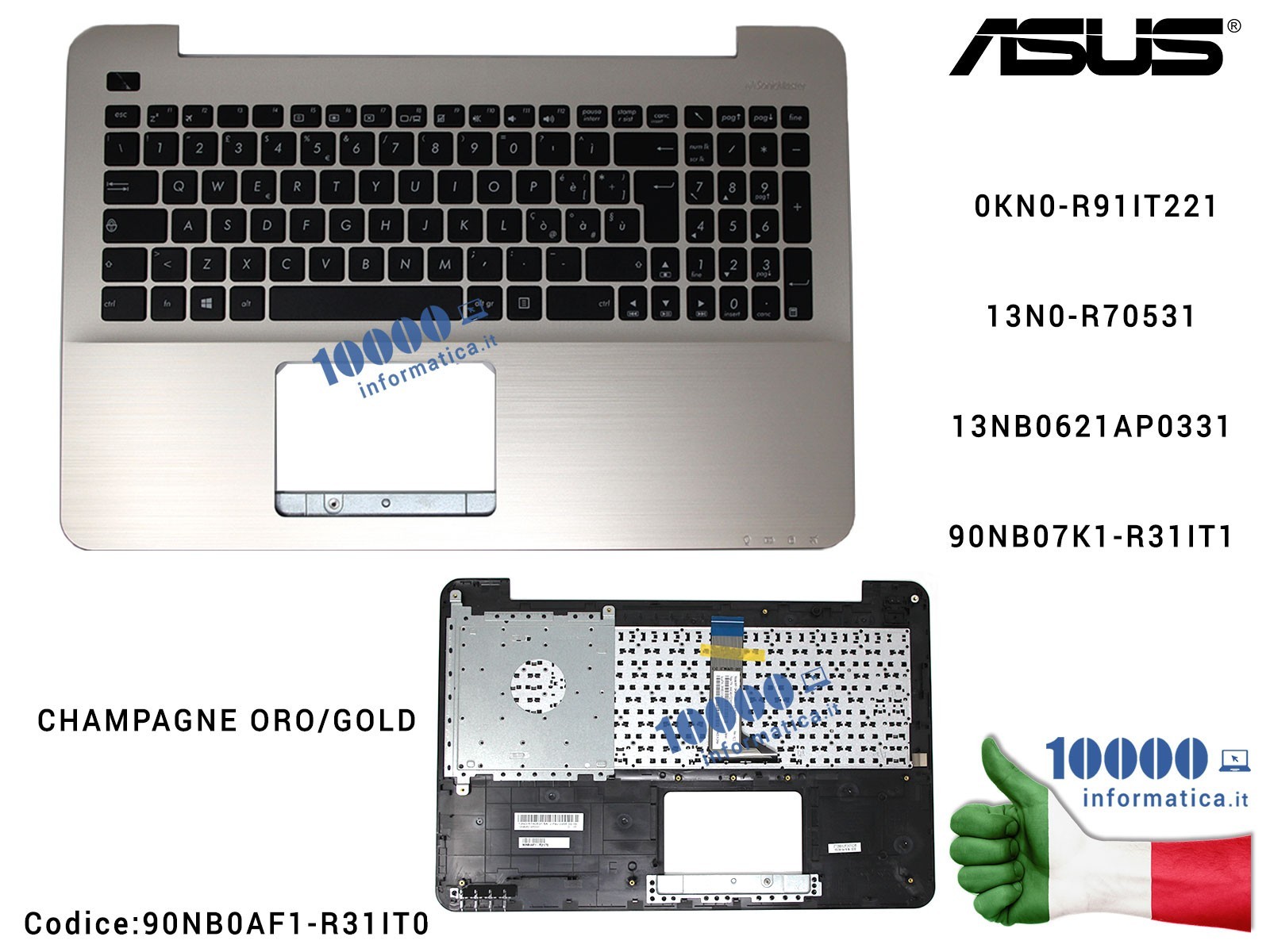 90NB0AF1-R31IT0 Tastiera Italiana Completa di Top Case Superiore ASUS X555UA X555UJ X555UB (ORO/GOLD) 13NB0621AP0331 13N0-R70531 90NB0AF1-R31IT0 Tastiera Italiana Completa di Top Case Superiore ASUS X555UA X555UJ X555UB (ORO/GOLD) 13NB0621AP0331 13N0-R70531