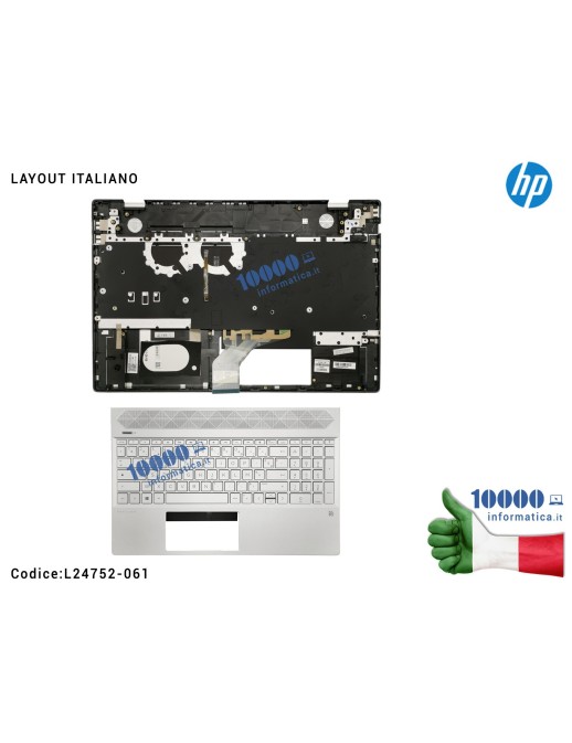 L24752-061 Tastiera Retroilluminata Italiana Completa di Top Case Superiore Palmrest HP Pavilion 15-CS 15-CW (Natural Silver)...