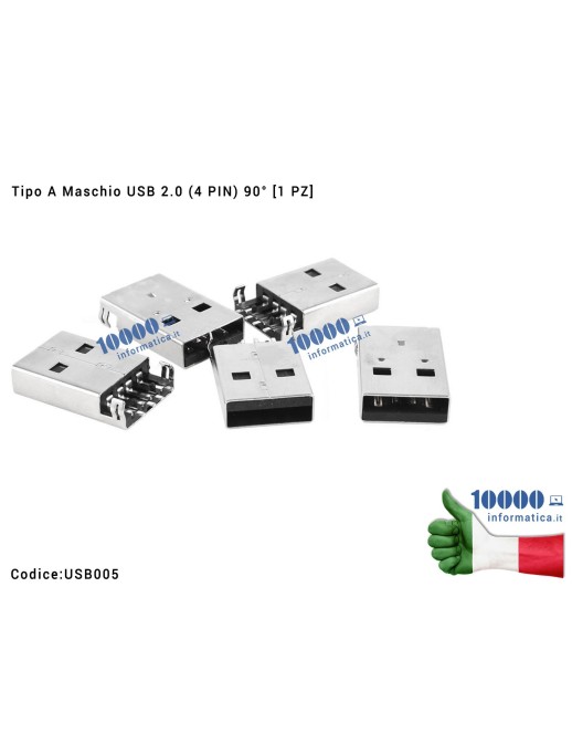 USB005 Connettore Porta USB 2.0 Tipo A Maschio (4 PIN) 90 gradi [1 PZ]