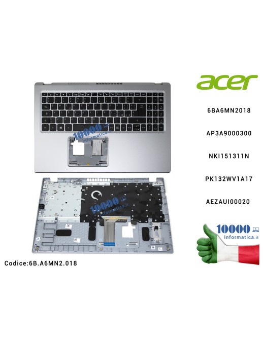 6B.A6MN2.018 Tastiera Italiana Completa di Top Case Superiore [SILVER] ACER Aspire A115-32 A315-35 A515-56 (N20C5) A515-56G A...