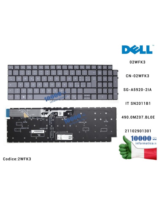 2WFK3 Tastiera Italiana Retroilluminata per DELL Inspiron 15 3511 3515 15 5510 5515 7510 7610 (Gray) IT SN2011B1 SG-A5920-2IA...