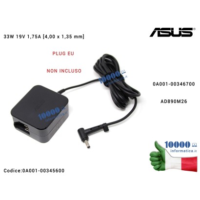 0A001-00345600 Alimentatore (NO PLUG) ASUS 33W 19V 1,75A [4,0 x 1,35mm] VivoBook S200 S200SA X200CA X201E X202E F200MA F553M ...