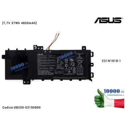 0B200-03190800 Batteria C21N1818-1 ASUS VivoBook X512 S512 A512 [7,7V 37Wh 4850mAh] X512F X512FA X512FJ X512JA F512F F512FA F...