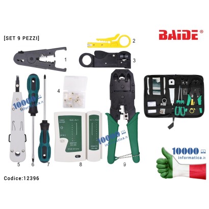 12396 Borsetta Attrezzi Rete Kit Networking SPLINKTECH RJ1-KIT Set 9 pezzi per Pinza Crimpatrice 8P8C RJ45 Plug Tester LAN Co...