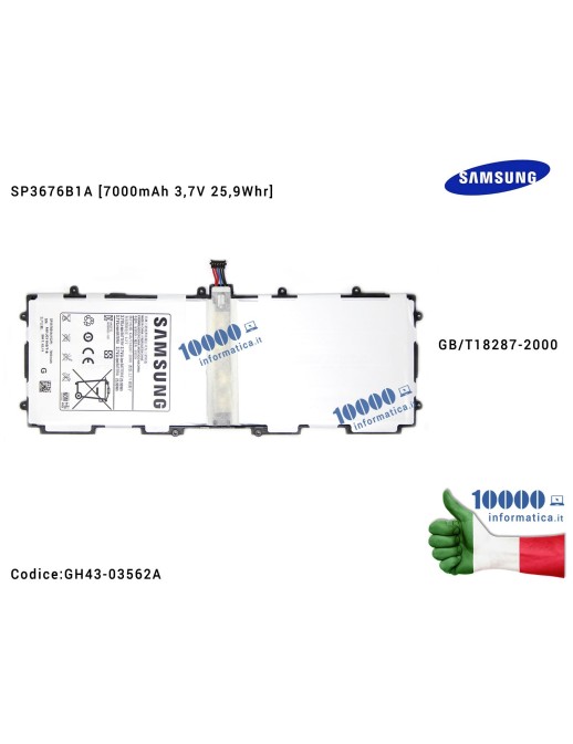 GH43-03562A Batteria SP3676B1A SAMSUNG Galaxy Note GT-P7500 GT-N8000 GT-N8020 GT-N8010 Galaxy Tab 2 GT-P5100 [7000mAh 3,7V 25...