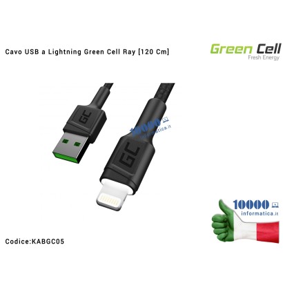 KABGC05 Cavo USB a Lightning Green Cell Ray [120 cm] con retroilluminazione a LED bianco e supporto di ricarica Apple e rapid...
