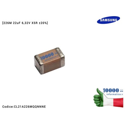CL21A226MQQNNNE Condesatore Ceramico Multistrato SMD 0805 226M 22uF 6,32V X5R ±20% [10 pezzi] SAMSUNG Electro-Mechanics CL21A...