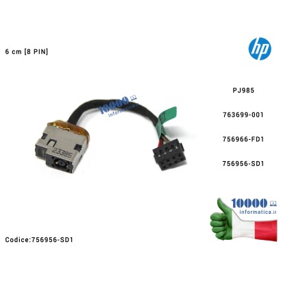 756956-SD1 Connettore DC Power Jack PJ985 HP Pavilion 11-N 11-P 17-F Envy 17-F 17-P 17-K ProBook 470 G2 (8 PIN) [6 cm] 756956...