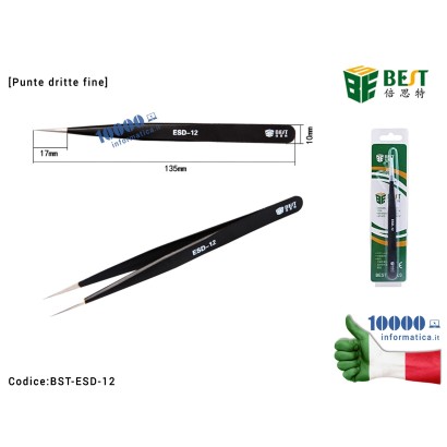 BST-ESD-12 Pinzetta di Precisione Antistatica BEST ESD-12 Anti-magnetica [Punte dritte fine] Scheda Madre Notebook Smartphone...