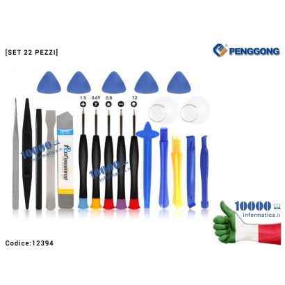 12394 Set 22 pezzi Kit Attrezzi Per Riparazione Cellulare Smartphone Apple iPhone Samsung Xiaomi strumenti fai da te Precisio...