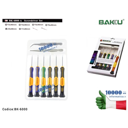 BK-6000 Set 6 pezzi Cacciaviti 2 Pinzette di Precisione BAKU BK-6000 Esagonali Torx mini Stella Kit Atrezzi per Riparazione C...