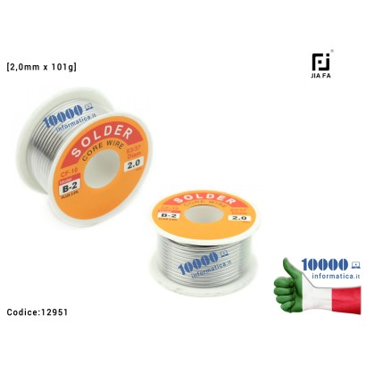 12951 Stagno JIAFA CF-1020 [2,0mm x 101g] (Sn 63% Pb 37%) CF-10 B-2 Flux 2% Bobina per Saldature Rotolo Saldatura Solder Sold...