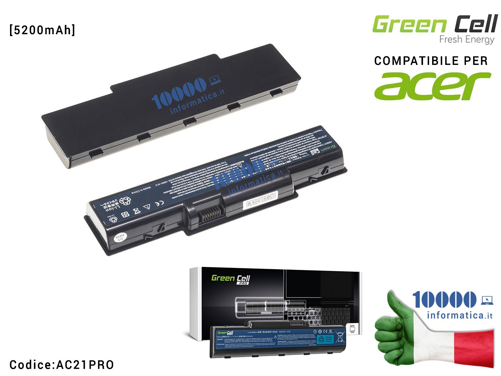 AC21PRO Batteria AS09A41 Green Cell PRO Compatibile per ACER Aspire 5532 5732Z 5734Z eMachines E525 E625 E725 G430 G525 G625 ... AC21PRO Batteria AS09A41 Green Cell PRO Compatibile per ACER Aspire 5532 5732Z 5734Z eMachines E525 E625 E725 G430 G525 G625 ...