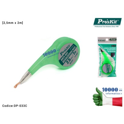 DP-033C Treccia Dissaldante in Rame PRO'SKIT [2,5mm x 2m] Trecciola Assorbi Stagno Anti-Hot Desoldering Wick Beccuccio Anti-C...