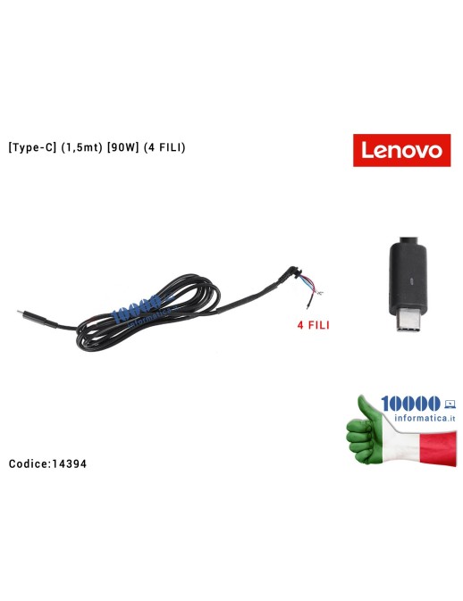 14394 Cavo con Connettore per Alimentatore LENOVO [Type-C] (1,5mt) [90W] (4 FILI)