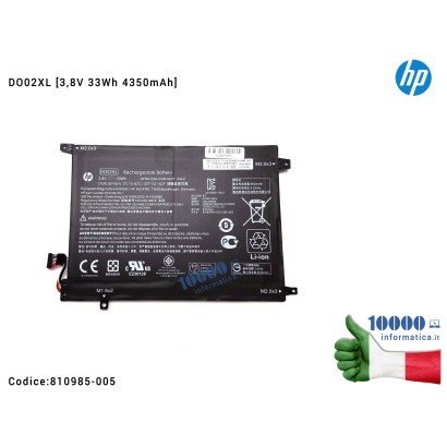 810985-005 Batteria DO02XL HP x2 210 Detachable 210 G1 TPN-I121TPN-I122 [3,8V 33Wh 4350mAh] 810749-421 810749-2C1