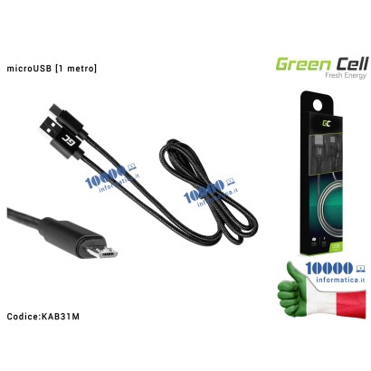 KAB31M Cavo Dati Ricarica USB a microUSB Green Cell [1 metro] Asus Samsung Huawei Lenovo Nokia