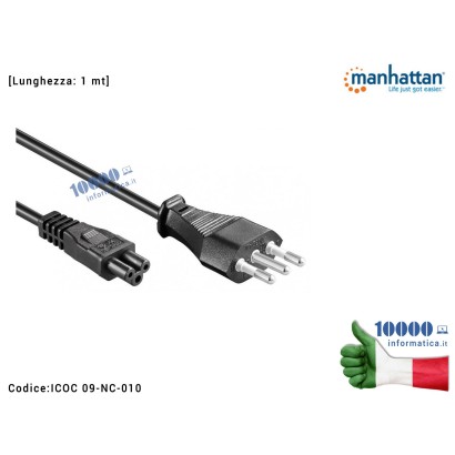 ICOC 09-NC-010 Cavo di Alimentazione C5 MANHATTAN (3 POLI) Corda Alimentatore Notebook Presa Spina Italiana EuroPlug EU CEE I...