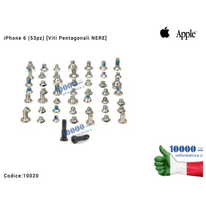 10020 Kit 53 Viti [Pentagonali NERE] APPLE iPhone 6 6G (A1549) (A1586) (A1589) Set Screw Pentalobe Black