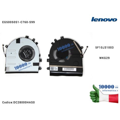 DC28000HAS0 Ventola Fan CPU LENOVO IdeaPad U31-70 E31-70 E31-80 E51 500S-13ISK DC28000FYS0 DC28000FZD0 5F10J31003 EG50050S1-C...