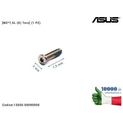 13050-00090000 Vite di Fissaggio Notebook [M2*7,5L (K) Torx] (1 PZ) ASUS ZenBook UX21A UX21E UX31A UX31E UX42VS UX31LA UX303L...