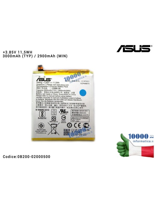 0B200-02000500 Batteria C11P1511 ASUS ZenFone 3 ZE552KL (Z012D) (Z012S) [3,85V 1,5Wh 3000mAh] 0B200-02000500
