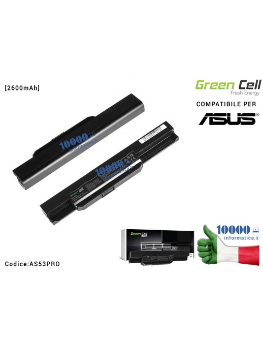 AS53PRO Batteria A32-K53 Green Cell PRO Compatibile per ASUS K53 K53S X53 X53S X54 X54C X54F X54H X54HY X54L [2600mAh]