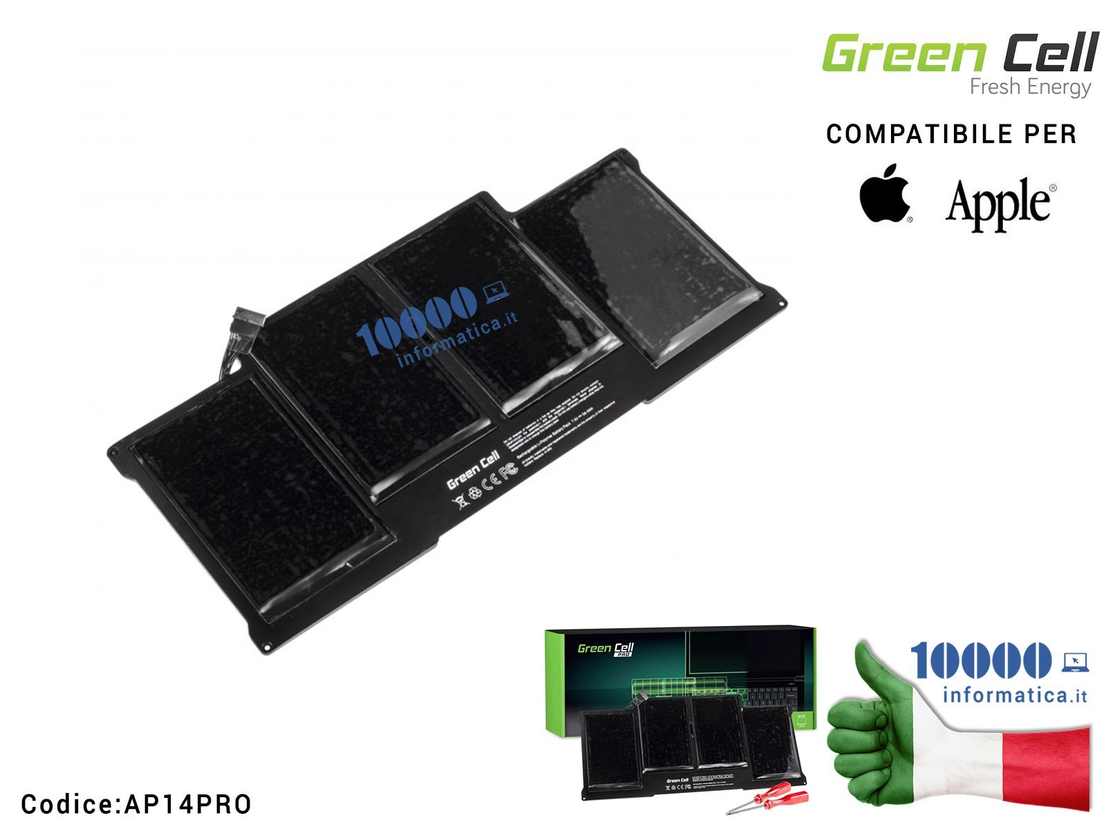 AP14PRO Batteria A1377 Green Cell PRO Compatibile per APPLE MacBook Air 13 A1369 A1466 A1469 A1405 AP14PRO Batteria A1377 Green Cell PRO Compatibile per APPLE MacBook Air 13 A1369 A1466 A1469 A1405