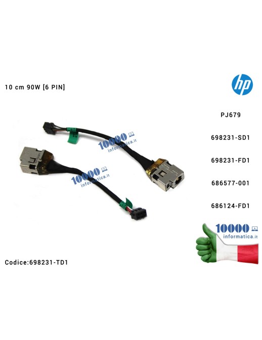 698231-TD1 Connettore DC Power Jack PJ679 HP SleekBook 15-B Envy 4-1000 698231-TD1 698231-SD1 698231-FD1 686577-001 686124-FD1