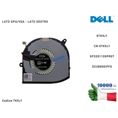 TK9J1 Ventola di Raffreddamento Fan GPU DELL XPS 15 9560 9570 Precision 5520 5530 5540 (LATO DESTRO) 0TK9J1 CN-0TK9J1 DFS2011...