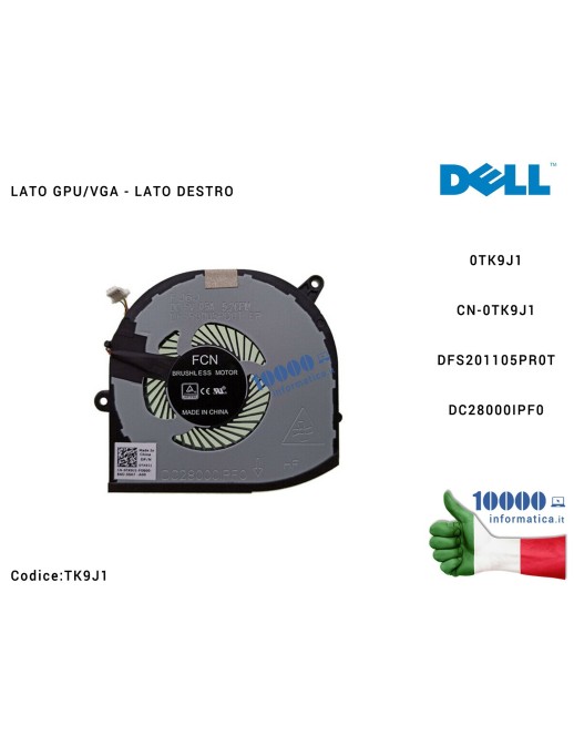 TK9J1 Ventola di Raffreddamento Fan GPU DELL XPS 15 9560 9570 Precision 5520 5530 5540 (LATO DESTRO) 0TK9J1 CN-0TK9J1 DFS2011...