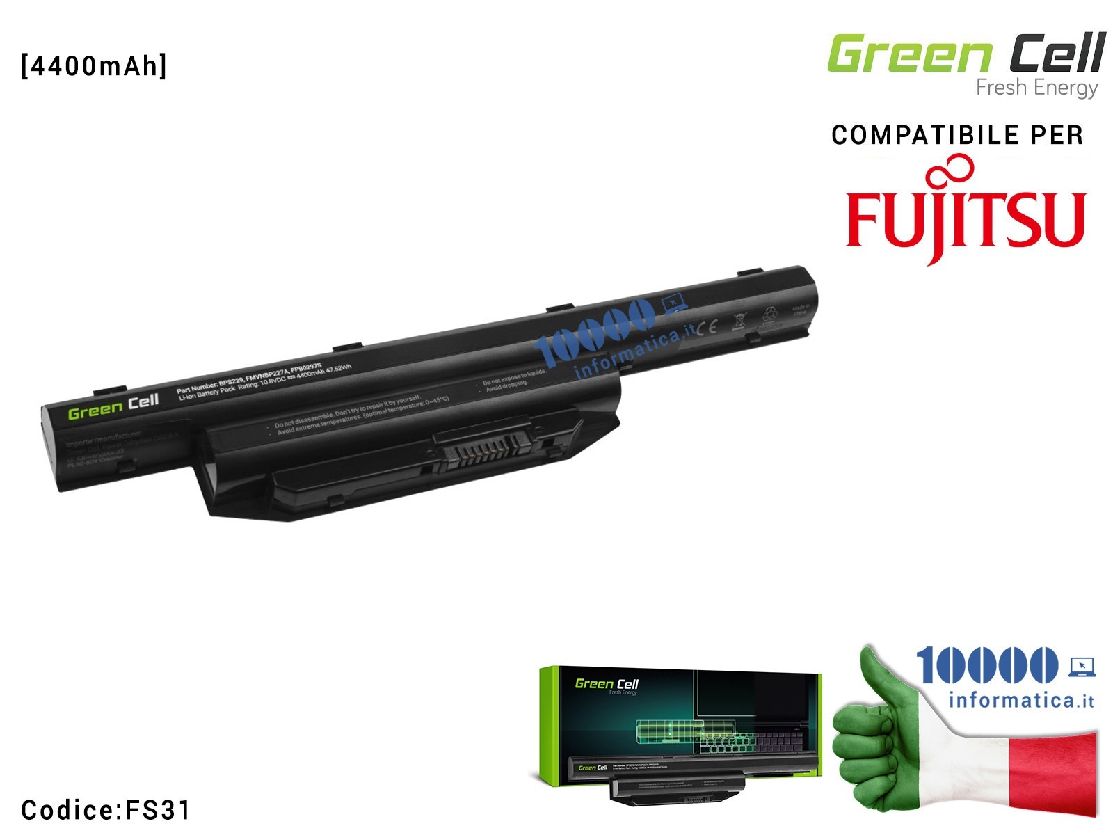 FS31 Batteria BPS229 Green Cell Compatibile per FUJITSU LifeBook A514 A544 A555 AH544 AH564 E547 E554 E733 E734 E743 E744 E74... FS31 Batteria BPS229 Green Cell Compatibile per FUJITSU LifeBook A514 A544 A555 AH544 AH564 E547 E554 E733 E734 E743 E744 E74...
