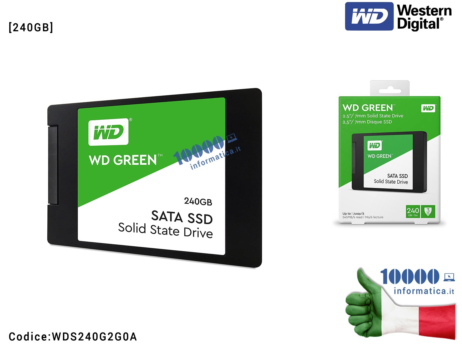 WDS240G2G0A SSD Western Digital 240GB Verde WD GREEN Hard Disk Interno 2,5'' SATA WDS240G2G0A WDS240G2G0A SSD Western Digital 240GB Verde WD GREEN Hard Disk Interno 2,5'' SATA WDS240G2G0A