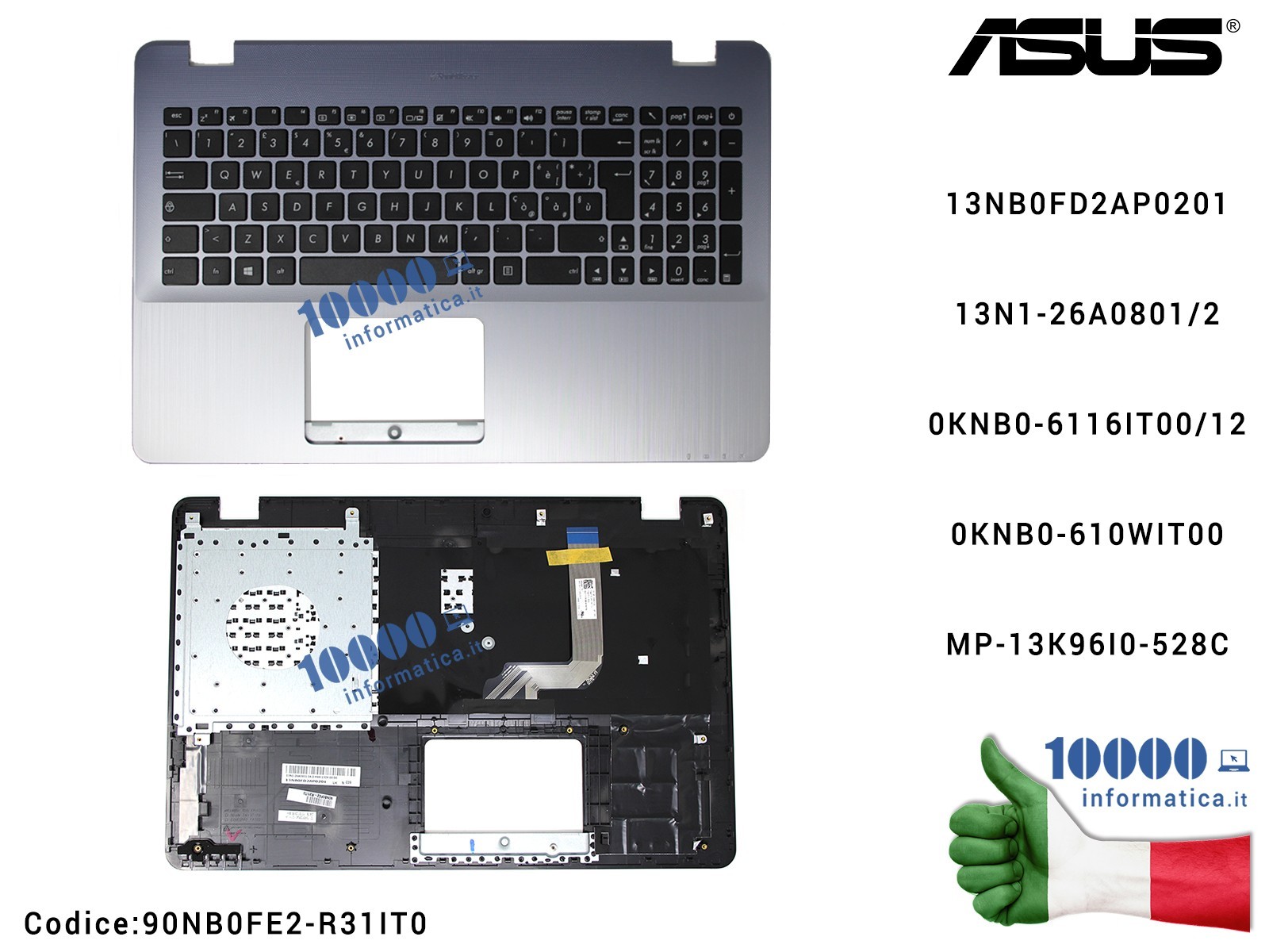 90NB0FE2-R31IT0 Tastiera Italiana Completa di Top Case Superiore ASUS VivoBook X542 (Star Gray) X542B X542BA X542U X542UA X54... 90NB0FE2-R31IT0 Tastiera Italiana Completa di Top Case Superiore ASUS VivoBook X542 (Star Gray) X542B X542BA X542U X542UA X54...