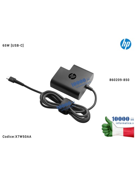 X7W50AA Alimentatore HP 65W [USB-C] HP EliteBook 1040 G4 Spectre x360 15-BL101NA Elite x2 1012 G2 ProBook 430 G5 450 G5 470 G...