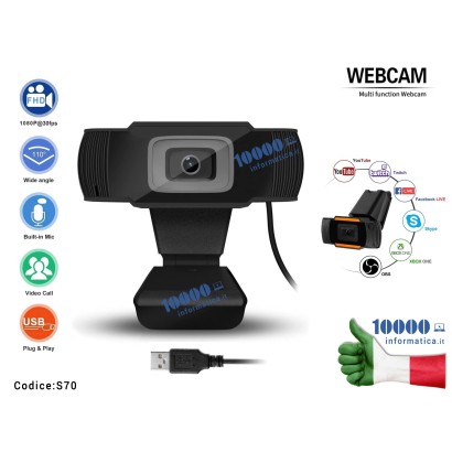 S70 Webcam FHD 1080P 30fps con Microfono per Video Conferenza Live IP Camera AutoFocus USB 2.0 Per Notebook Laptop Computer