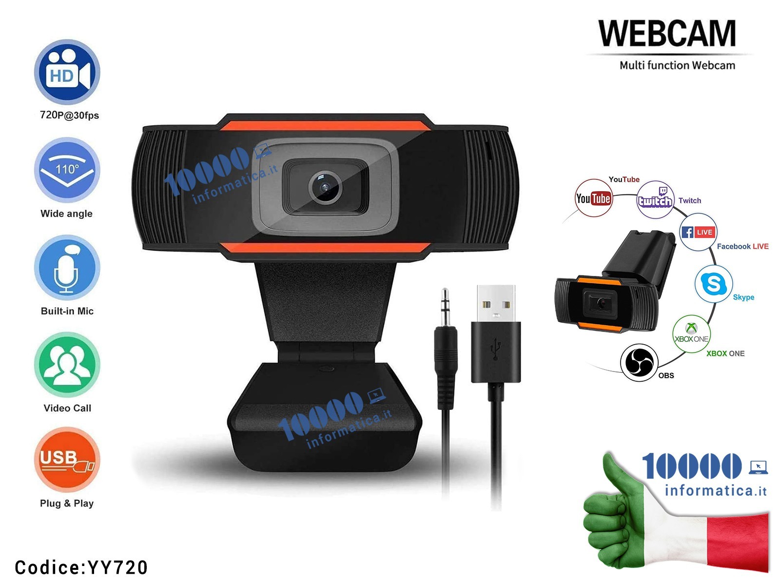 YY720 Webcam HD 720p con Microfono per Video Conferenza Live Camera IP AutoFocus USB 2.0 Per Notebook Laptop Computer YY720 Webcam HD 720p con Microfono per Video Conferenza Live Camera IP AutoFocus USB 2.0 Per Notebook Laptop Computer