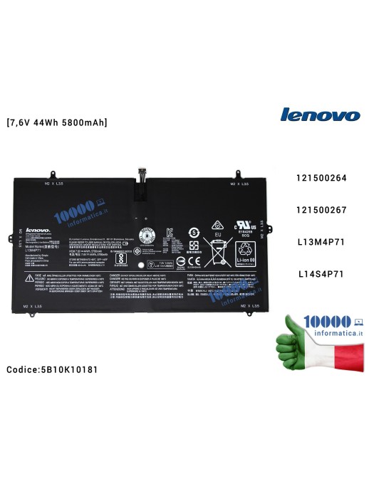 5B10K10181 Batteria L13M4P71 LENOVO Yoga 3 Pro 1370 [7,6V 44Wh 5800mAh] 121500264 121500267 L13M4P71L14S4P71