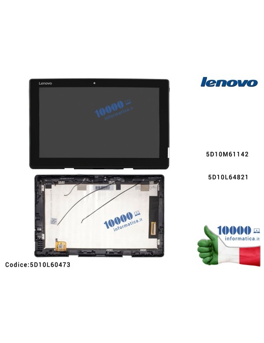 5D10L60473 Display LCD con Vetro Touch Screen e cornice Frame LENOVO Miix 310 Miix 310-10ICR (80SG) 10,1'' 5D10M61142 5D10L64821